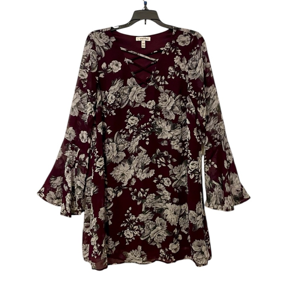 Speechless Burgundy Floral Long Sleeve Dress